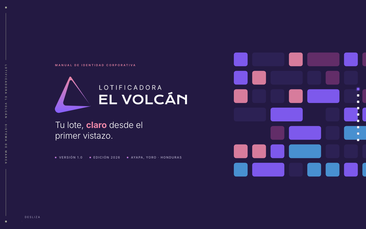The cover of El Volcán's brand manual at 1,440 pixels wide.