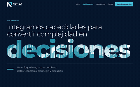 Looping screen recording of the finished Netica website: its services page scrolling from the top in a desktop window 1440 pixels wide. It shows a headline ending in one very large word, then four services set as text.